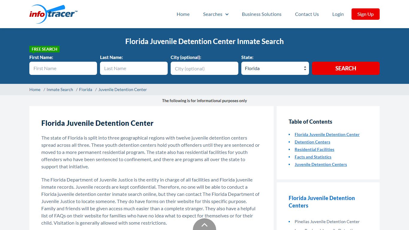 Florida Juvenile Detention Center Inmate Search - InfoTracer